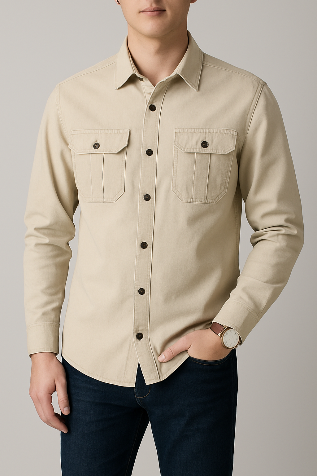 Men’s Cargo Shirt – Long Sleeve Cotton Military Overshirt