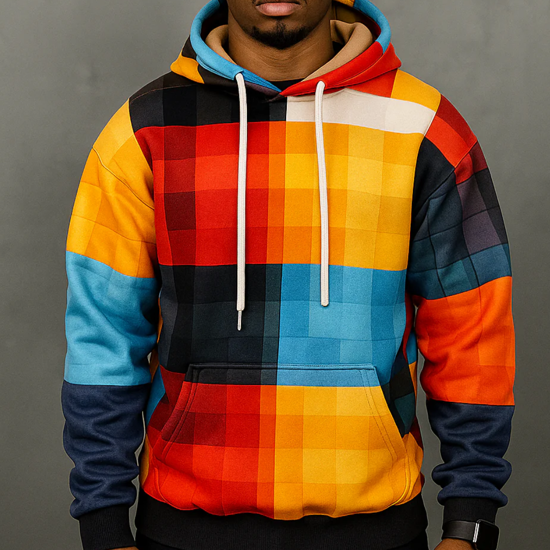 Y2K Men’s Oversized Hoodie – 3D Plaid Print Streetwear Sweatshirt