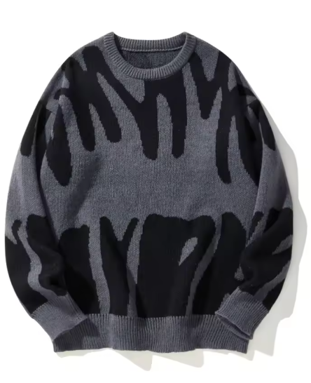 New Autumn Winter Men's Irregular Jacquard Pattern Pullover – Casual Round Neck Contrast Colour Knitted Sweater