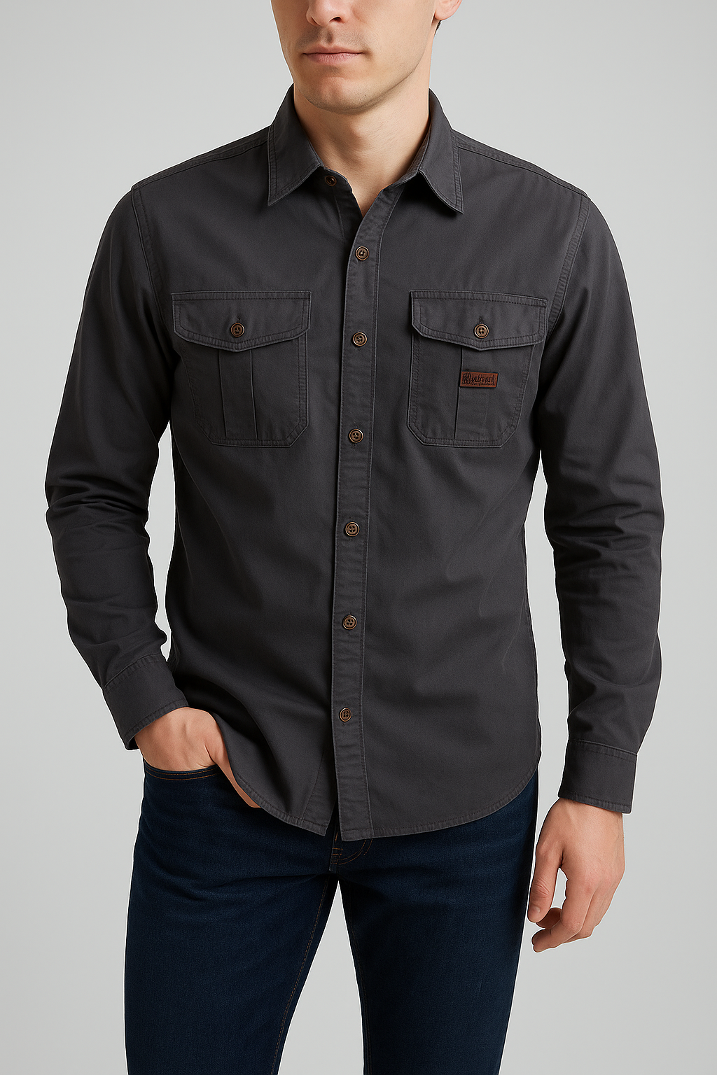 Men’s Cargo Shirt – Long Sleeve Cotton Military Overshirt