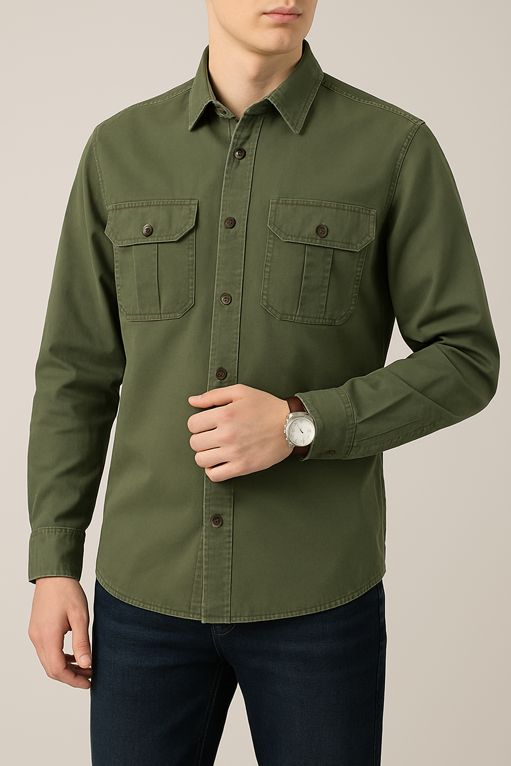 Men’s Cargo Shirt – Long Sleeve Cotton Military Overshirt