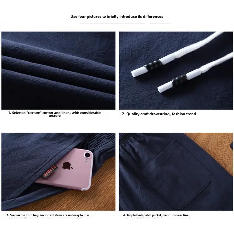 Men’s Cotton Linen Shorts – Summer Loose Fit Straight-Leg Casual Beachwear