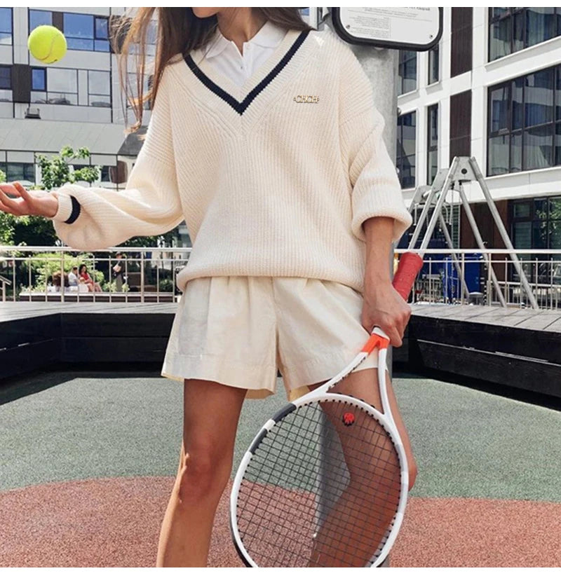 Korella™ V-Neck Knit Sweater – Effortless Autumn/Winter Style