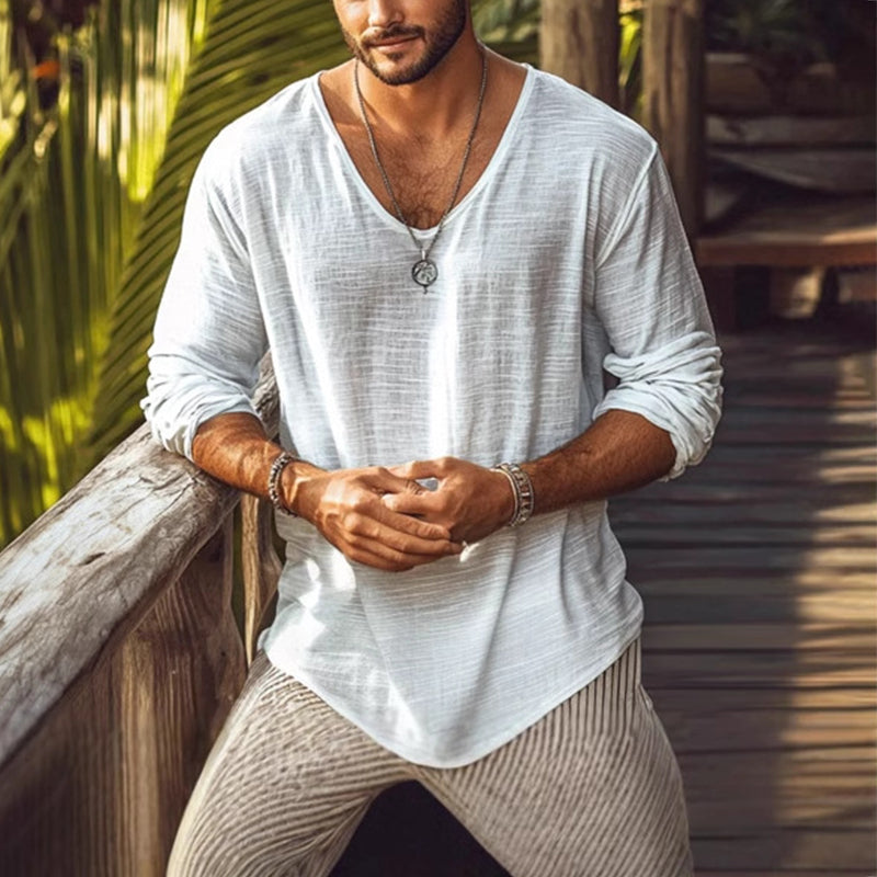 Men’s Cotton Long-Sleeve Henley Shirt