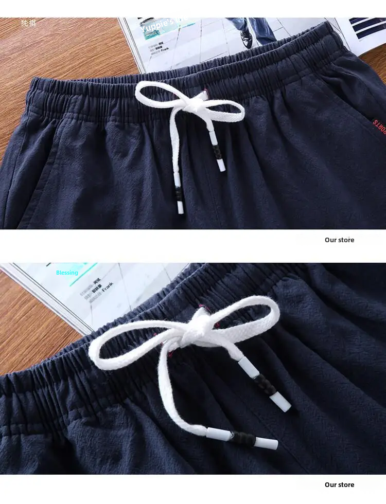 Men’s Cotton Linen Shorts – Summer Loose Fit Straight-Leg Casual Beachwear