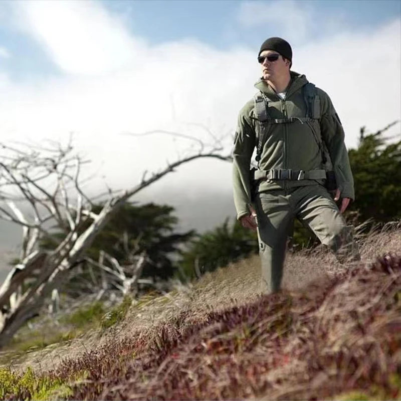 Men's Tactical Fleece Jackets Work Coats Hooded Safari Coats Outdoor Warm Camping Climbing Fishing Hiking Trekking Windbreaker