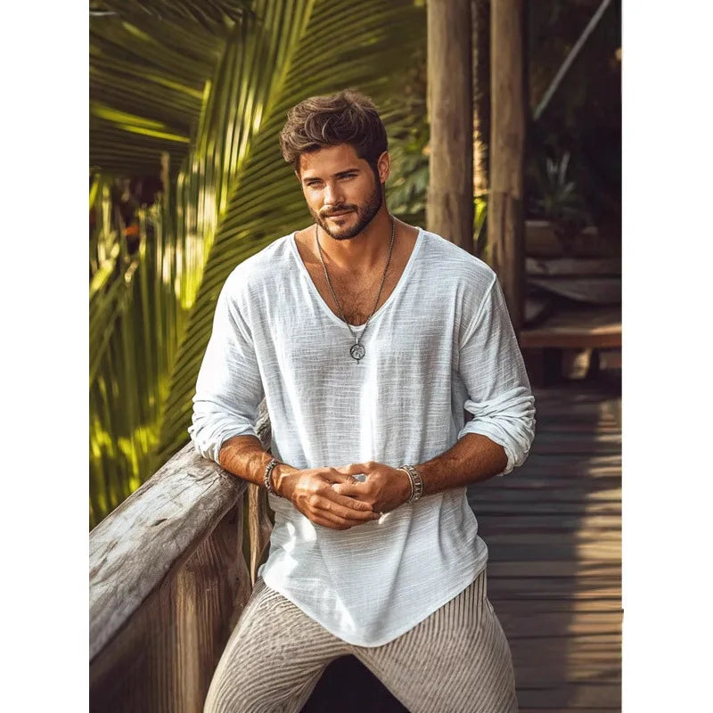 Men’s Cotton Long-Sleeve Henley Shirt