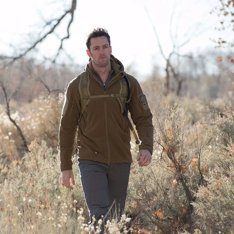 Men's Tactical Fleece Jackets Work Coats Hooded Safari Coats Outdoor Warm Camping Climbing Fishing Hiking Trekking Windbreaker